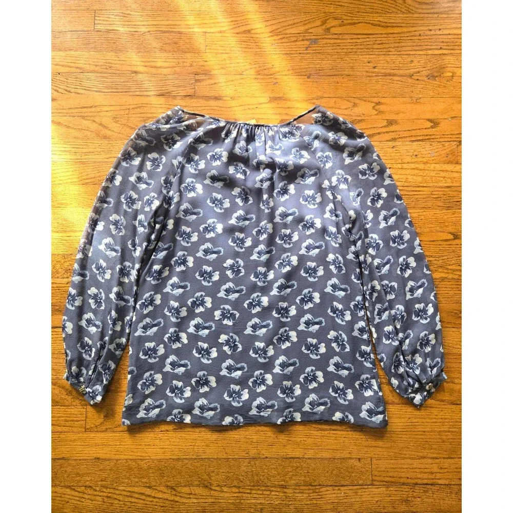 Tory Burch Womens 100% Silk Floral Semi Sheer Long Sleeve Blouse Size 6